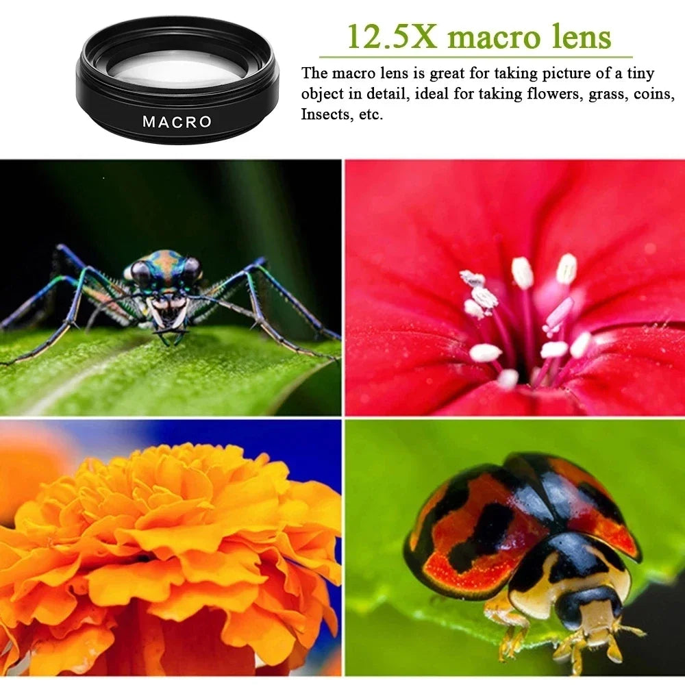 2 Functions Mobile Phone Lens 0.45X Wide Angle Len & 12.5X Macro HD Camera Lens Universal For iPhone Android Phone Smartphone